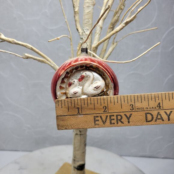 Antique Swan Indent Reflector Ornament 2.5" Red Hand Painted Starburst Poland - Picture 12 of 13